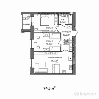 ЖК Байсанат 3 — 3-ком 74.6 м² (от 24,991,000 тг)