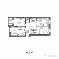 ЖК Байсанат 3 — 3-ком 88.9 м² (от 29,781,500 тг)