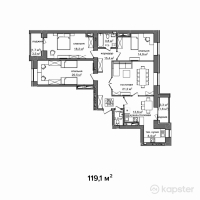 ЖК Байсанат 3 — 4-ком 119.1 м² (от 39,898,500 тг)