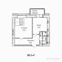 ЖК Onyx 2 — 1-ком 38.3 м² (от 12,256,000 тг)