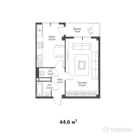 ЖК Швейцария — 1-ком 44.6 м² (от 23,192,000 тг)