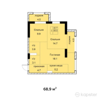 ЖК Soho-17 — 3-ком 68.9 м² (от 44,785,200 тг)