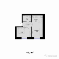 ЖК Altyn Sapa — 2-ком 45.1 м² (от 18,651,200 тг)