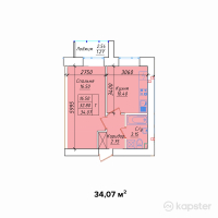 ЖК Фирдаус — 1-ком 34.1 м² (от 11,924,500 тг)