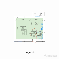 ЖК Фирдаус — 1-ком 45.4 м² (от 15,900,500 тг)