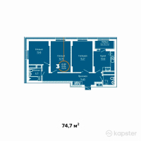 ЖК Burabay 2 — 3-ком 74.7 м² (от 28,386,000 тг)