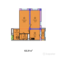 ЖК Амаль — 2-ком 63.3 м² (от 34,821,000 тг)