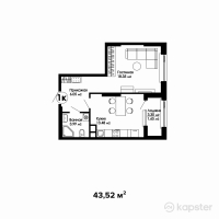 ЖК Respublika — 1-ком 43.5 м² (от 16,102,500 тг)