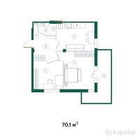 ЖК Jardin — 3-ком 70.1 м² (от 49,070,000 тг)