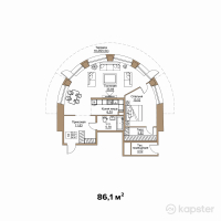 КД REGENT — 2-ком 86.1 м² (от 71,463,000 тг)