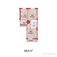 ЖК Асылтас — 2-ком 68.5 м² (от 20,550,000 тг)