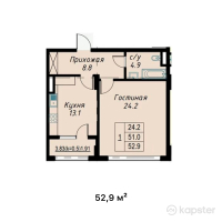 ЖК Atameken Premium — 1-ком 52.9 м² (от 23,805,000 тг)