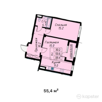 ЖК Atameken Premium — 2-ком 55.4 м² (от 24,930,000 тг)