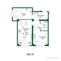 ЖК Green City — 2-ком 60.1 м² (от 33,657,000 тг)