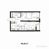 ЖК Meridian Apartments — 2-ком 46.6 м² (от 43,328,700 тг)