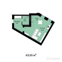 ЖК Zaman — 1-ком 43.6 м² (от 17,376,450 тг)