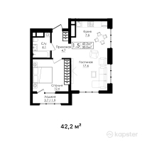 ЖК Beibarys Residence — 1-ком 42.2 м² (от 18,779,000 тг)