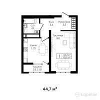 ЖК Beibarys Residence — 1-ком 44.7 м² (от 19,891,500 тг)