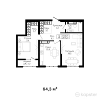 ЖК Beibarys Residence — 2-ком 64.3 м² (от 28,613,500 тг)