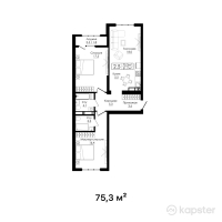 ЖК Beibarys Residence — 3-ком 75.3 м² (от 33,508,500 тг)