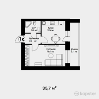 ЖК Geneva — 1-ком 35.7 м² (от 10,710,000 тг)