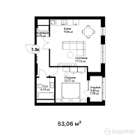 ЖК Honnete — 2-ком 53.1 м² (от 24,407,600 тг)