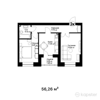 ЖК Honnete — 2-ком 60.8 м² (от 27,981,800 тг)