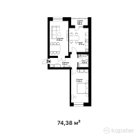 ЖК Honnete — 2-ком 74.4 м² (от 34,214,800 тг)