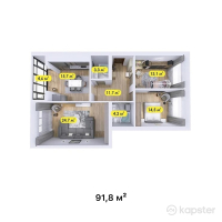 ЖК Бруклин — 3-ком 91.8 м² (от 41,310,000 тг)