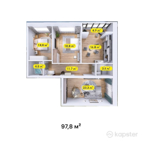 ЖК Бруклин — 3-ком 97.8 м² (от 44,010,000 тг)