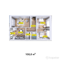 ЖК Бруклин — 3-ком 108.6 м² (от 48,870,000 тг)