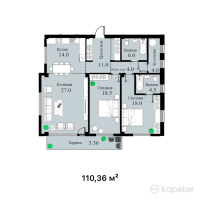 ЖК Sky Villa — 3-ком 110.4 м² (от 75,044,800 тг)