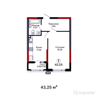 ЖК Dastur — 1-ком 43,3 м² (null)