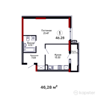 ЖК Dastur — 1-ком 46,3 м² (null)