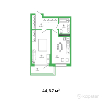 ЖК Talhiz Tany — 1-ком 44.7 м² (от 14,741,200 тг)