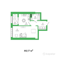 ЖК Talhiz Tany — 1-ком 46.2 м² (от 15,236,200 тг)