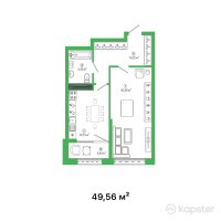 ЖК Talhiz Tany — 1-ком 49.6 м² (от 16,354,800 тг)