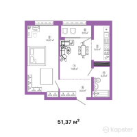 ЖК Talhiz Tany — 2-ком 51.4 м² (от 16,952,200 тг)