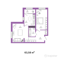 ЖК Talhiz Tany — 2-ком 63.6 м² (от 20,981,400 тг)