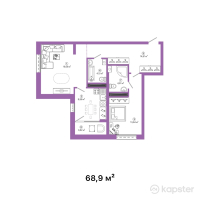 ЖК Talhiz Tany — 2-ком 68.9 м² (от 22,737,000 тг)