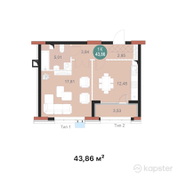 ЖК Mangilik Park — 1-ком 43.9 м² (от 18,421,200 тг)