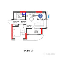 ЖК Поколение — 2-ком 44.9 м² (от 29,795,220 тг)