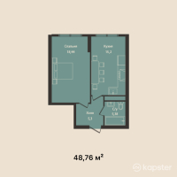 ЖК Altyn Ai — 2-ком 44.3 м² (от 16,176,800 тг)