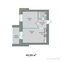 ЖК Tumar Deluxe — 1-ком 45.1 м² (от 23,221,350 тг)