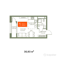 ЖК Magnit Alatau — 1-ком 30.9 м² (от 11,444,100 тг)