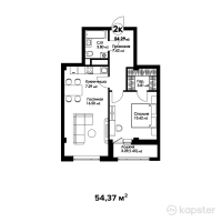 ЖК Amanat — 2-ком 54.4 м² (от 22,835,400 тг)