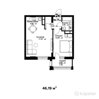 ЖК Sati Park House — 2-ком 46.2 м² (от 33,025,900 тг)