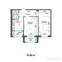 ЖК Кыран — 2-ком 70.9 м² (от 15,593,600 тг)