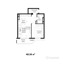 ЖК Latifa — 2-ком 48.4 м² (от 25,389,000 тг)