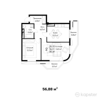 ЖК Latifa — 2-ком 56.9 м² (от 29,862,000 тг)